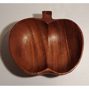 Vintage Mid-Century Modern Wooden Apple-Shaped Bowl MCM